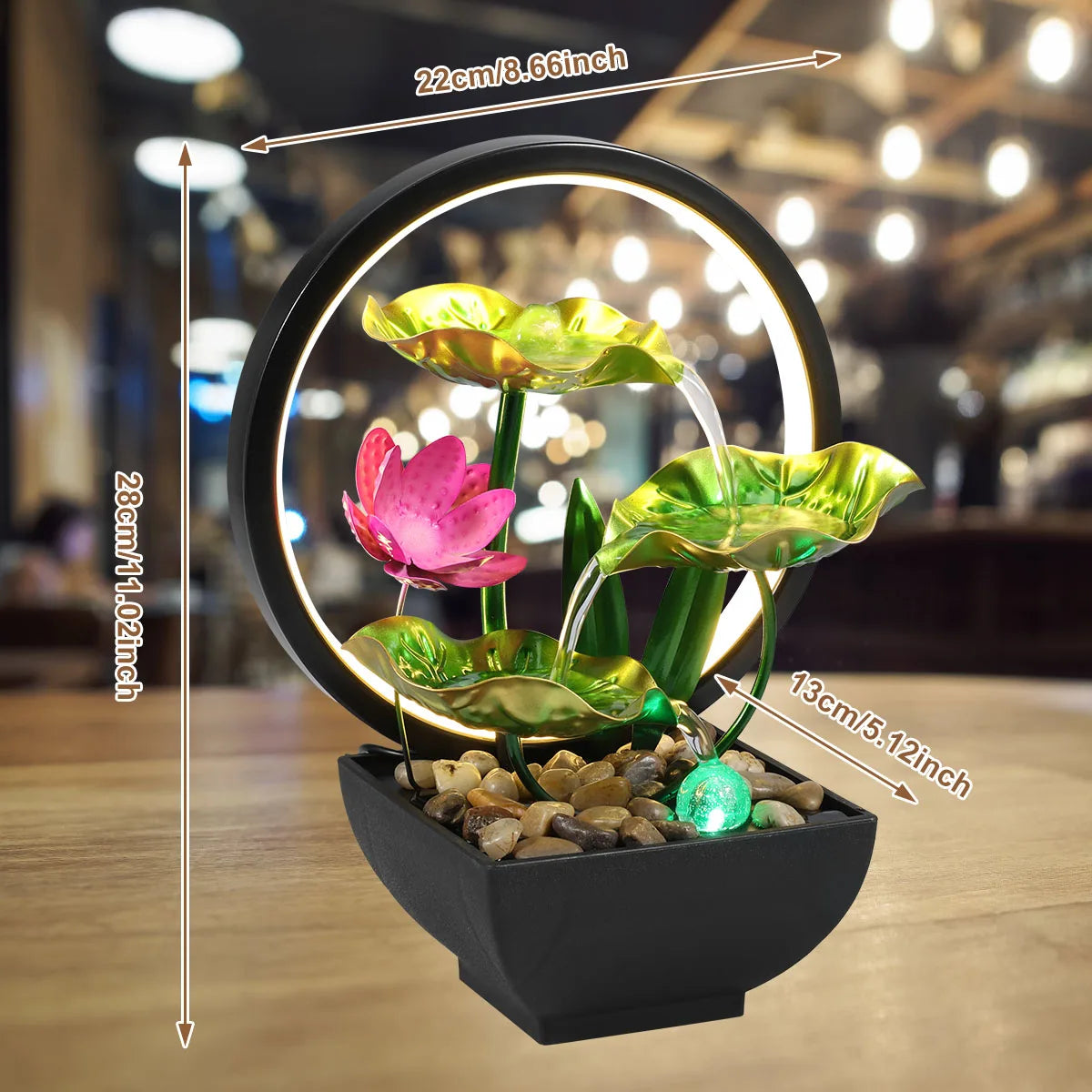 USB Tabletop Water Fountain – LED Waterfall Decor with Natural Stones