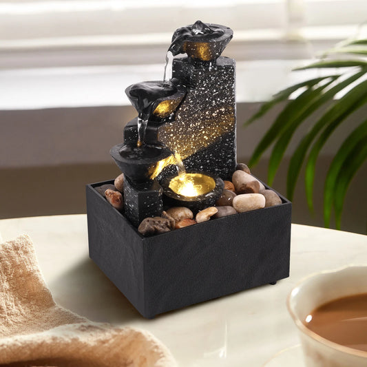 LED Tabletop Waterfall Fountain – Relaxing Indoor Meditation Decor