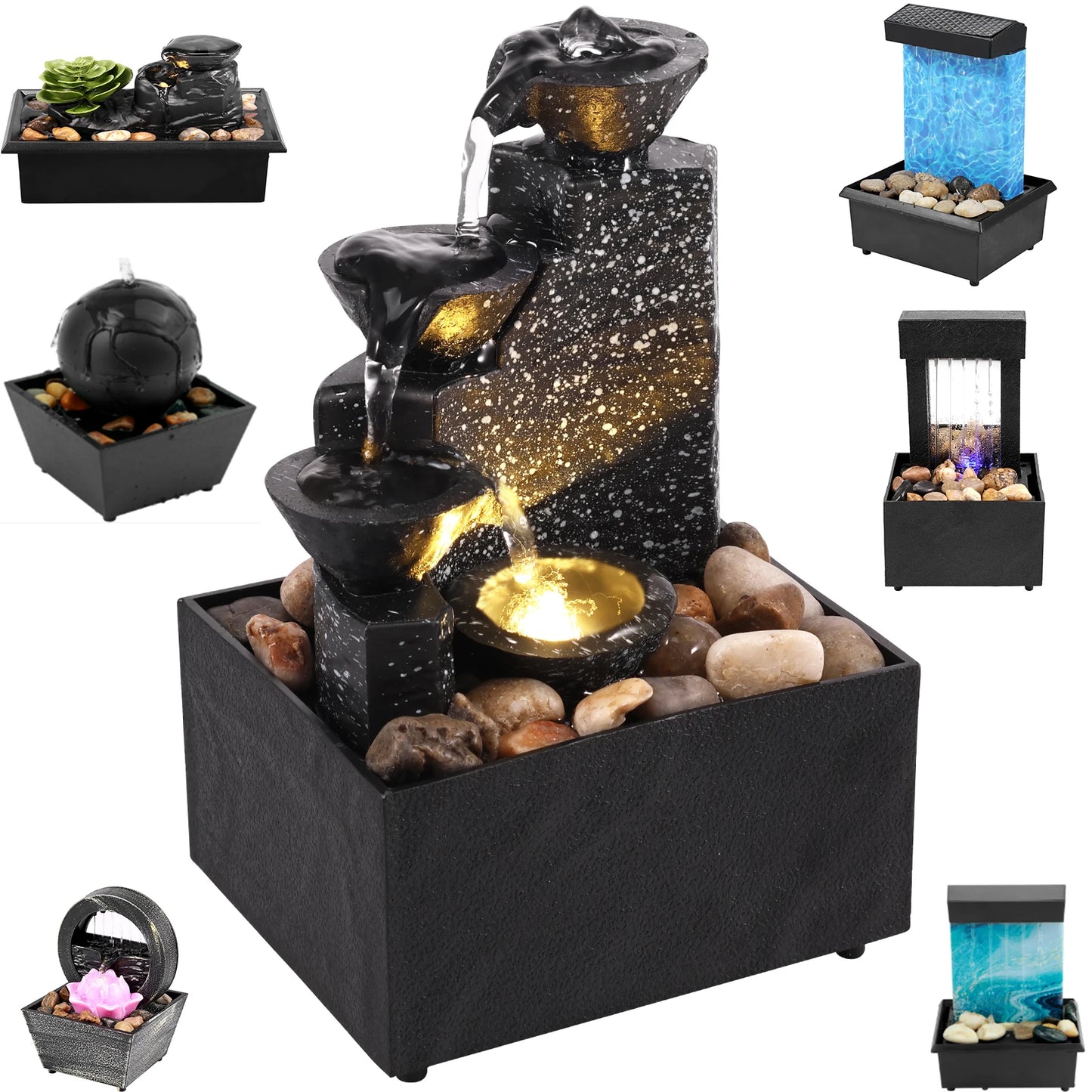 LED Tabletop Waterfall Fountain – Relaxing Indoor Meditation Decor