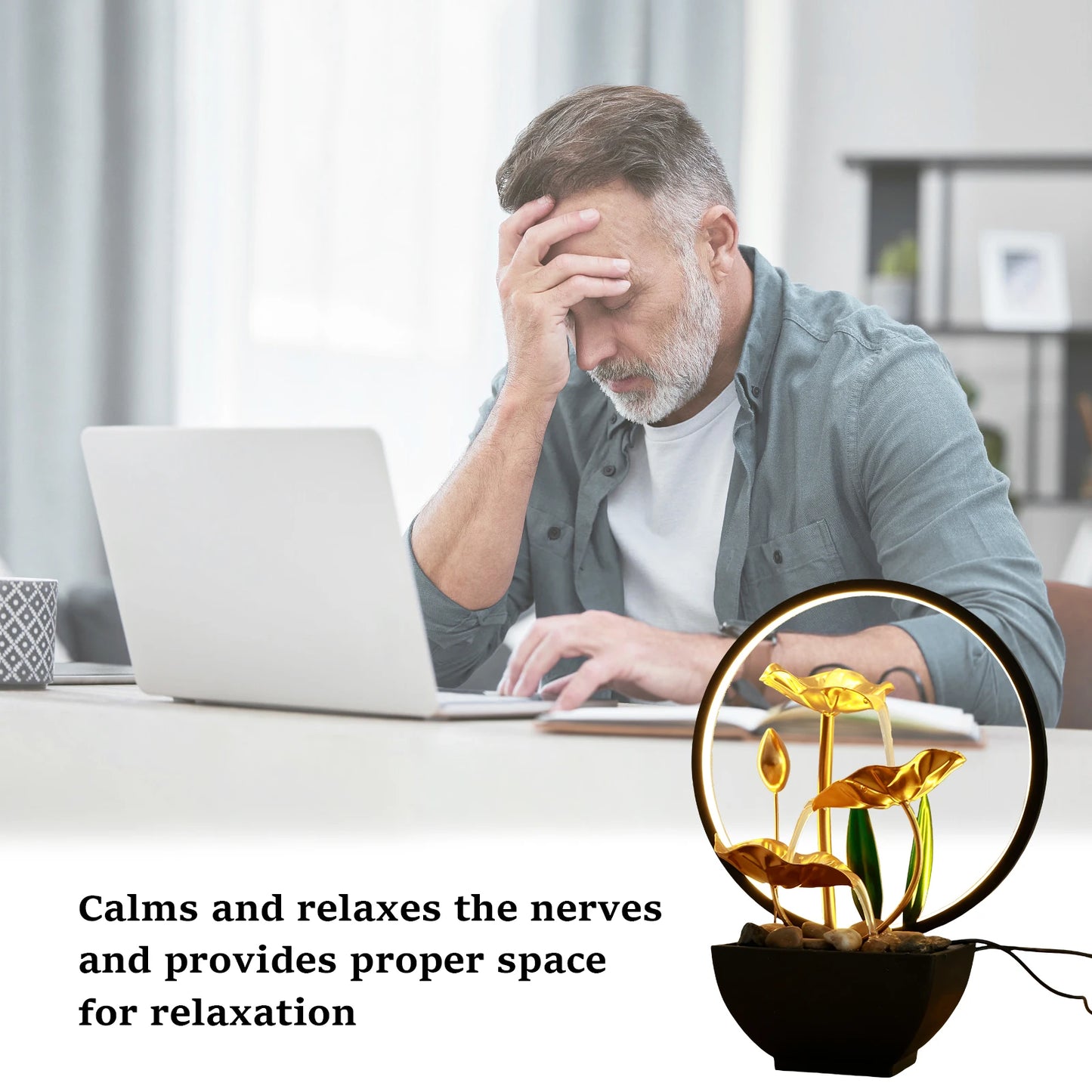 USB Tabletop Water Fountain – LED Waterfall Decor with Natural Stones