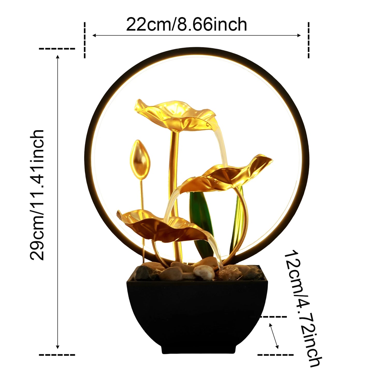 USB Tabletop Water Fountain – LED Waterfall Decor with Natural Stones