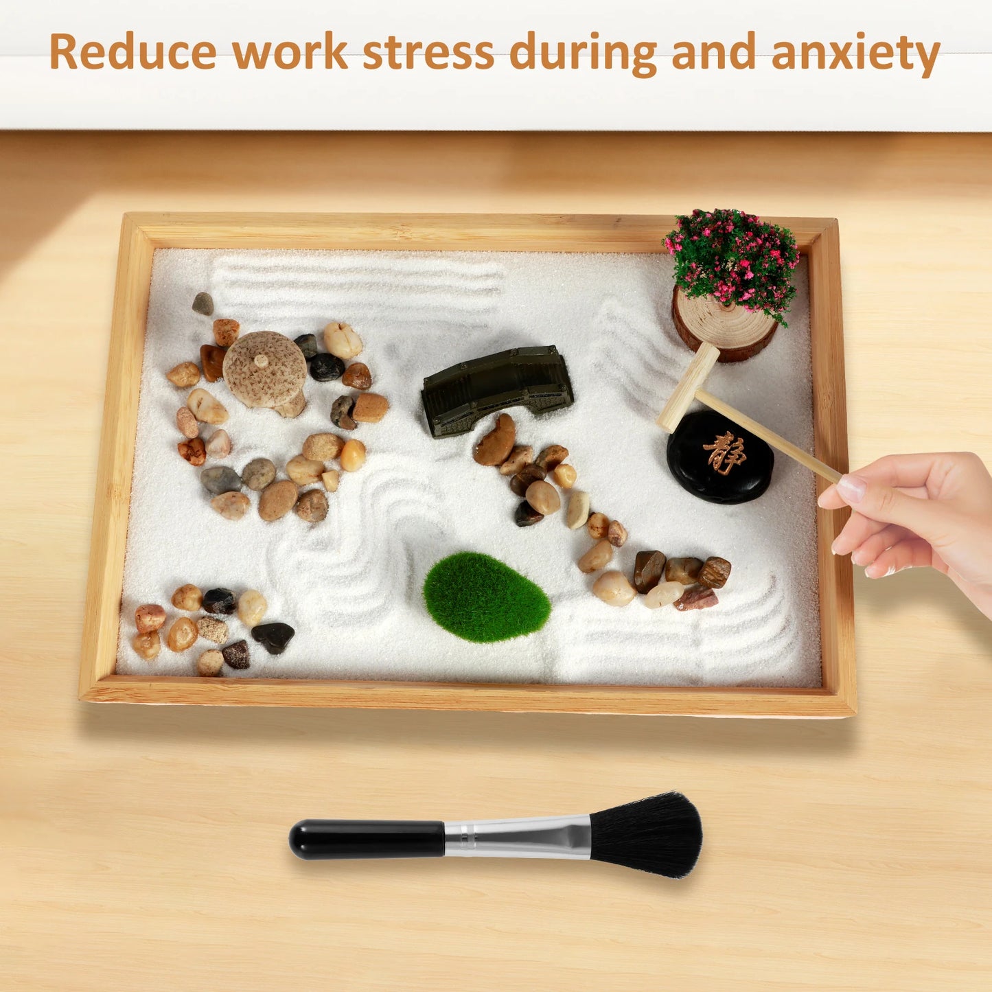 Mini Zen Garden Kit – Desktop Sand Tray for Relaxation & Focus